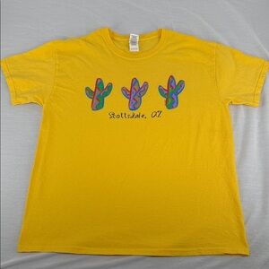 Gildan T-Shirt Adult Large Yellow Tee Colorful Cactus Scottsdale Arizona Graphic